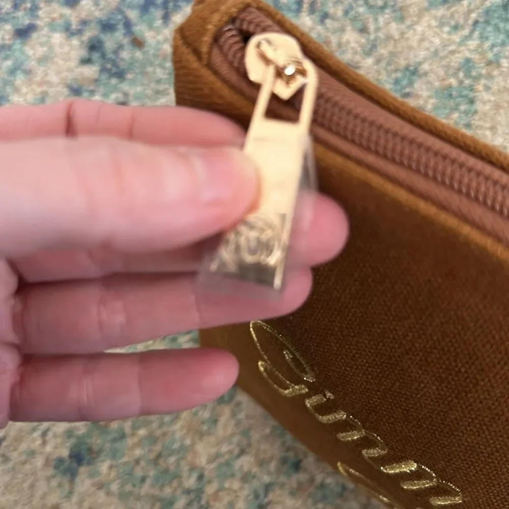 NWOT Spartina 449 Brown Linen Pouch with Embroidered “gimme some sugar”